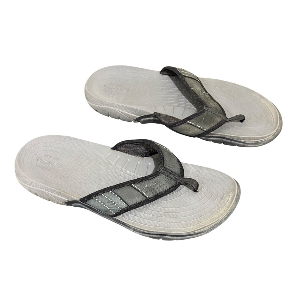 Crocs Mens Yukon Mesa Flip Flops Gray Black Rugged Comfort Sandals Size 11